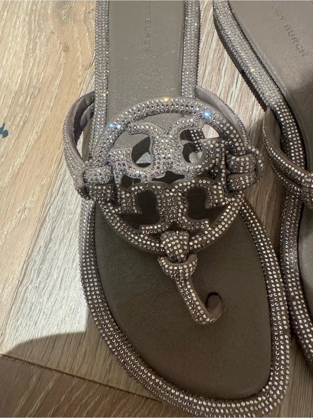 Tory Burch Taupe Metallic Miller Logo Thong Sandals